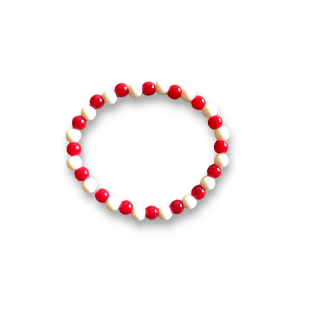 Handcrafted Red & White Acrylic Beaded Bracelet